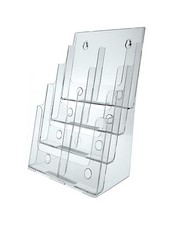 4 Tier Brochure Holder for 8.5"w or 4"w Literature Clear Acrylic Wall Table