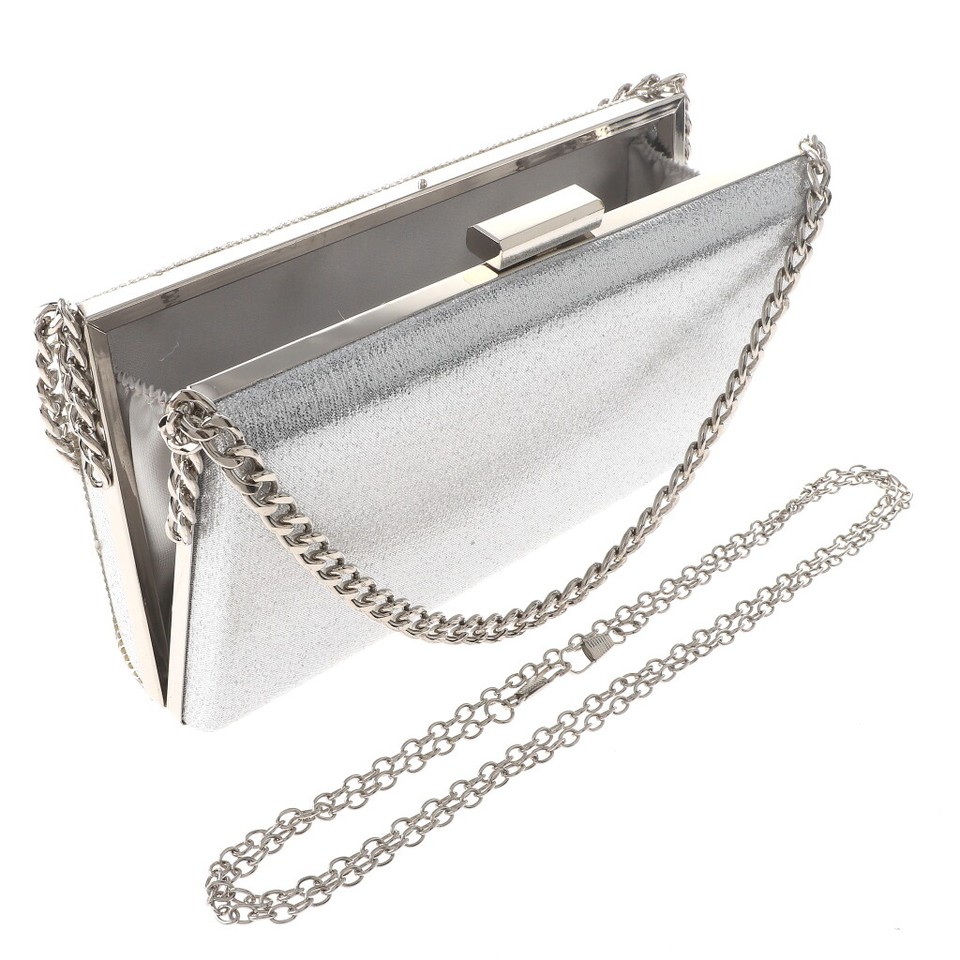 Metallic Metal Frame Purse Clutch in Silver