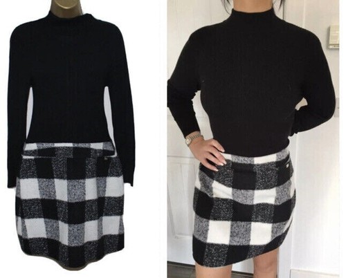 Black 2in 1 Tweed Knitted Dress 8 UK Work Office Party Sexy Long Sleeve Jumper - Picture 9 of 12