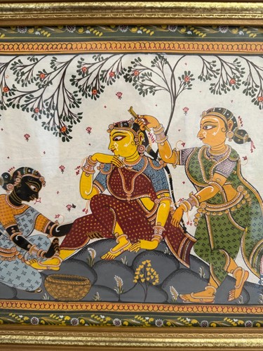 Vintage Indian / Hindu Painting of Woman Being Groomed / Pampered - Picture 4 of 12