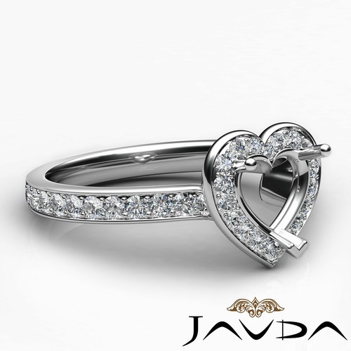 Halo Pave Set Brilliant Heart Semi Mount Diamond Women Engagement Ring 0.45Ctw - Picture 21 of 29