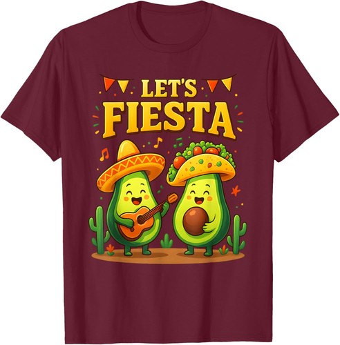 Let's Fiesta Mexican Cinco De Mayo Avocado Tacos Dancing T-Shirt Hoodie - Picture 19 of 19