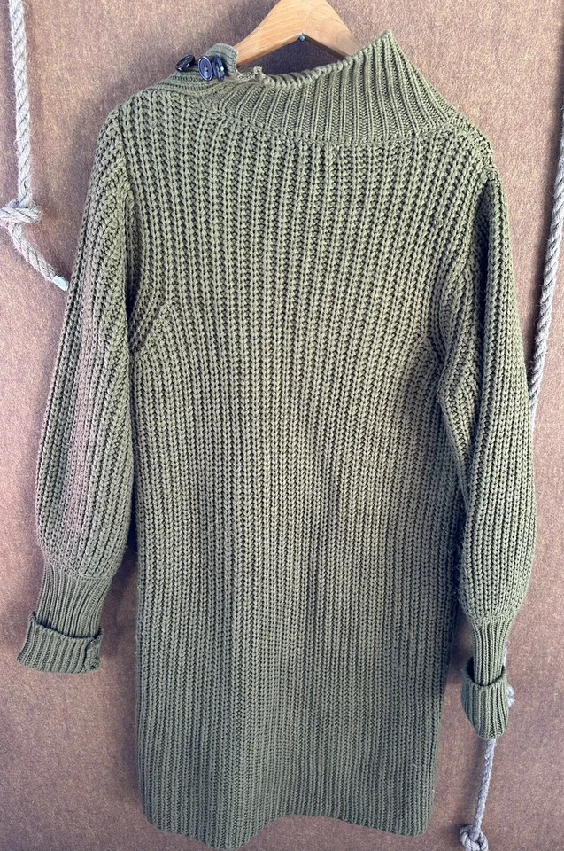 Vestido Anthropologie Suéter Midi Cuello Botón Luna Río Oliva L Acogedor Elegante Foto 4 de 4