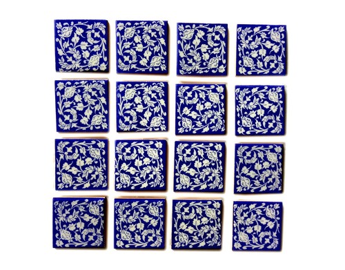 Floral Decorative Mosaic Wall Tiles Set of 16 Tiles Blue & White 3 x 3 Inch Gift - Picture 9 of 12