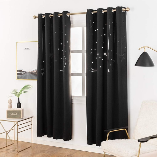 Kids Blackout Curtains with Moon Star for Bedroom-Cutout Galaxy Window Curtains - Picture 2 of 12