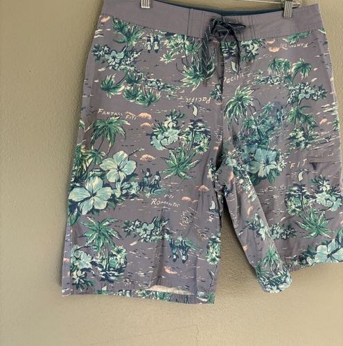 Mossimo Supply Co Board Shorts Mens Size 34 Gray & Blue Hawaiian Floral Lace-Up - Picture 3 of 13