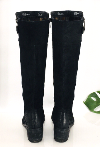 Geboren Damen hohe Reitstiefel Größe 9 M schwarz Wildleder Leder Schnalle doppelter Reißverschluss - Bild 7 von 12