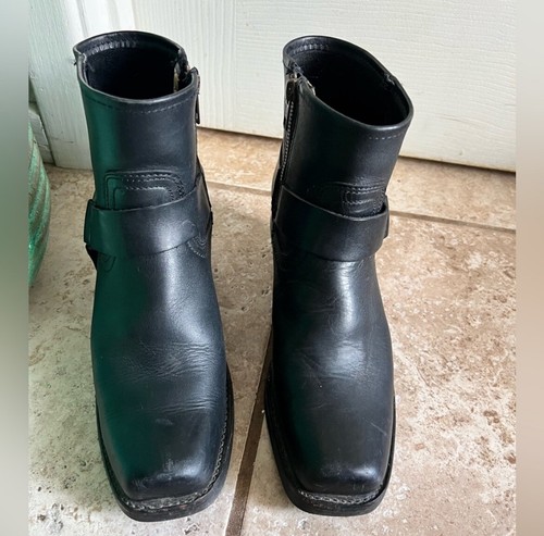 6.5 7 True Vintage Black Frye Harness Boots Rare Short Patina Leather - Picture 2 of 6