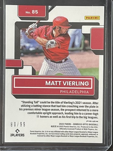 Matt Vierling 2022 Optic Baseball Red Pandora Prizm #’rd /99 (COLOR MATCH!) - Bild 2 von 2