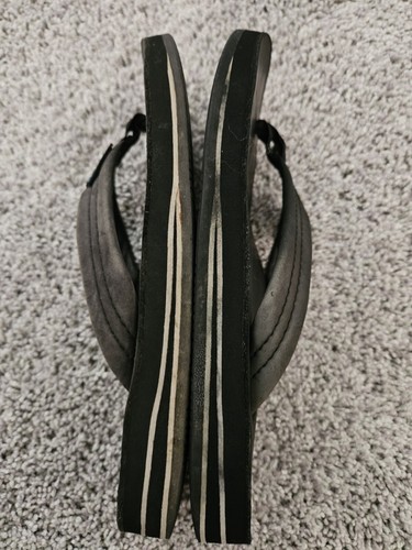 Rainbow Womens Black Leather Sandals Thick Strap Double Layered Size 5.5-6.5 - Picture 8 of 11