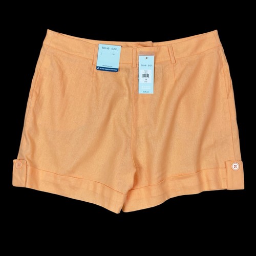 Blue Sol Women's 12 Peach Linen Blend Pleated Cuffed Shorts Belt Loops NWT - Picture 2 of 10