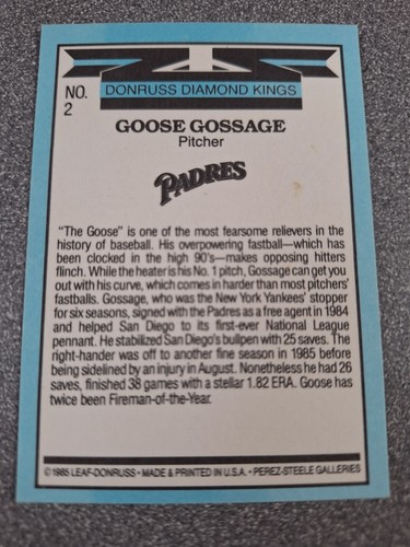 1986 Donruss Baseball Rich Gossage #2 L410 - Picture 2 of 2