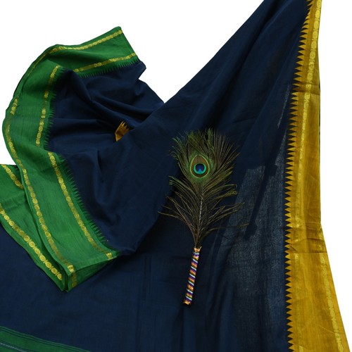 Vintage Sari blau reine Baumwolle handgewebt Sari Zari 5 Yard Handarbeit Stoff ethnisch weich - Bild 23 von 24