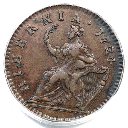 1724 PCGS XF 45 Hibernia Halfpenny Colonial Copper Coin 1/2p - Picture 2 of 3