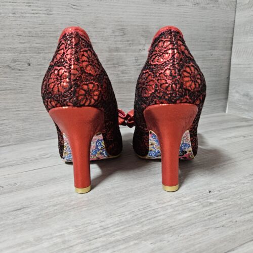 Irregular Choice Red Metallic Mal E Bow Heels Shoes UK Size 3 EU 36 Red Lace NEW - Picture 9 of 12