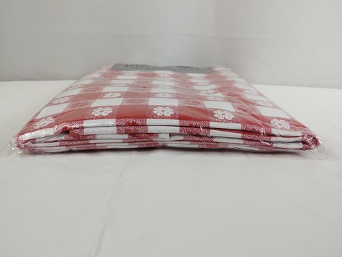 Hometrends Red & White Plaid Vinyl Tablecloth Flannel Back 60x84 Oblong Kitchen - Picture 7 of 11