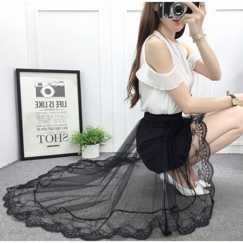 【typeservice】24fw Asymmetry Embroidery Skirt Lady Mesh Skirt Lace Dovetail Skirt Asymmetrical Embroidery