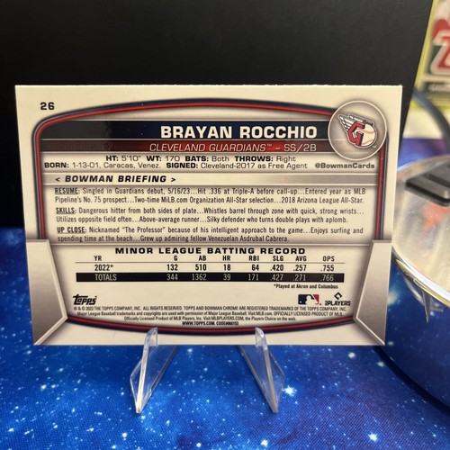 2023 Bowman Chrome Sapphire Brayan Rocchio Rookie RC Cleveland Guardians - Picture 2 of 2