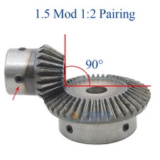 Bevel Gear 1.5 Mod 20T/40T Bore 8/10/12/14/15/16/17mm-20mm 90° 1:2 Pairing x1Pc