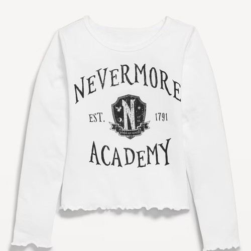 Old Navy Lettuce Edged Nevermore Academy Long Sleeve Graphic Tee Girls XL(14-16)