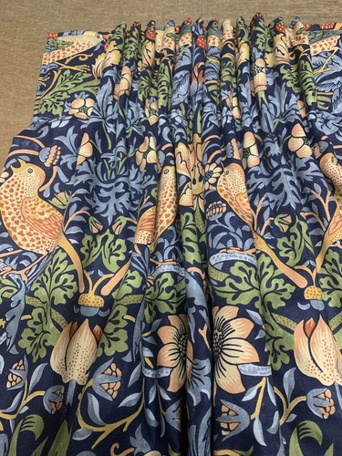 Lightweight 100% Linen Interlined Puff Ball Hand Sewn Curtains - Picture 5 of 14