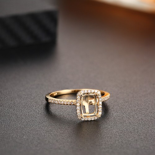Fashion 10k Yellow Gold Semi Mount Vintage Ring Emerald/cushion 7x5mm Beautyful - Picture 7 of 9