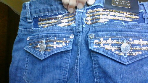 BLING SEQUIN Miss Jeans Size 10 Denim 5-Pocket Shorts - Loose Threads -Good Cond