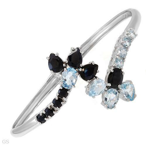 925 STERLING SILVER 13.80 CTW SAPPHIRE & TOPAZ CUFF - Picture 1 of 2