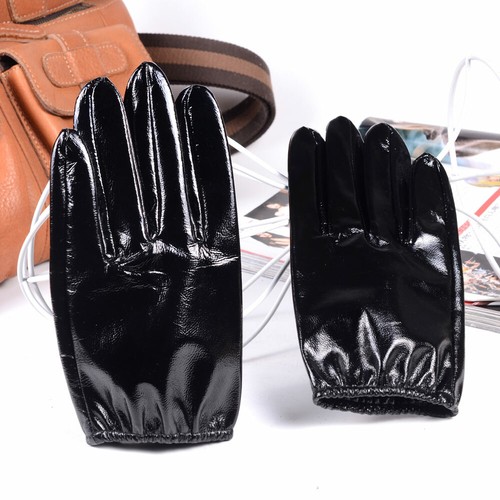 Herren Echt Lackleder Ungefüttert Glänzend Schwarz Militär Schrumpf Handgelenk Kurze Handschuhe - Bild 2 von 12