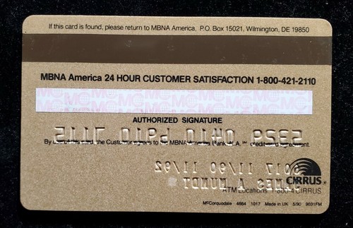 MBNA America MasterCard credit card exp 1992 ~ our cb997 - Imagen 2 de 2