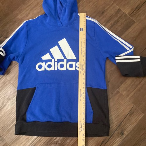 Adidas Hoodie Youth Blue Pullover Three Stripes Sweatshirt Boys XL Extra Large - Picture 10 of 13