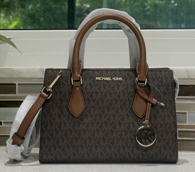 MICHAEL KORS Sheila SMALL SIZE zip Triple Satchel CROSSBODY BAG BROWN MK LOGO