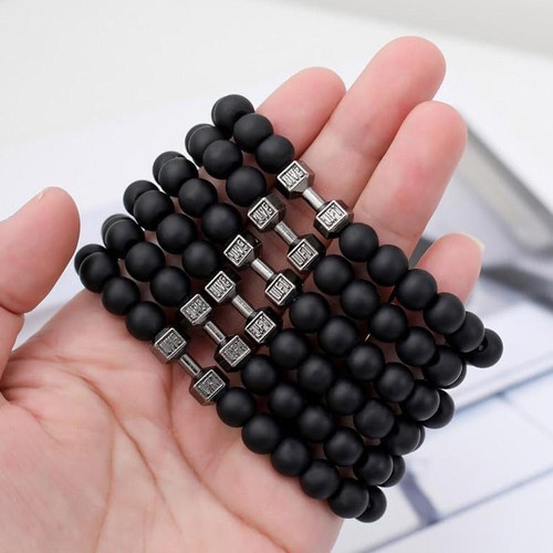 Natural Black Volcanic Lava Stone Dumbbell Bracelets Jewelry Fitness H2W9U K* - Picture 6 of 18