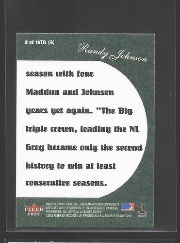 2003 Fleer Double Headers Twin Bill Mini Insert RANDY JOHNSON - Picture 2 of 2