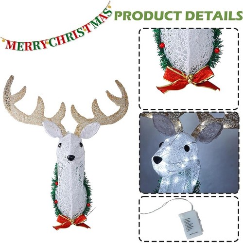 Lighted Christmas Wall Decoration Reindeer Head 32 in 3D Battery 8 Modes Outdoor - Picture 7 of 8