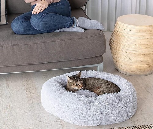 Comfy Calming Donut Extra Large Dog Cat Beds Warm Bed Pet Round Plush Puppy Beds - Picture 17 of 32