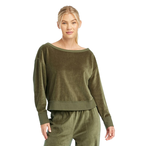 JoyLab Women's Velour Sweatshirt Olive Green Size Large
