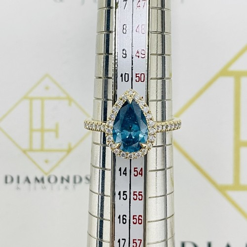 1.86 Carat Pear Cut Fancy Blue SI2 Side Round D-F VS1-VS2 AIG Certified 14K Gold - Picture 7 of 11