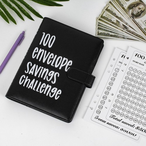 A5 Budget Binder Money-Saving Challenge 100 Envelopes Save $5050 Black/White - Picture 6 of 6