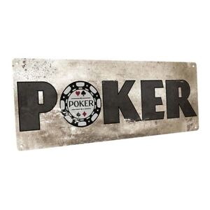 or Gameroom Den Red Poker Metal Sign; Wall Decor for Mancave