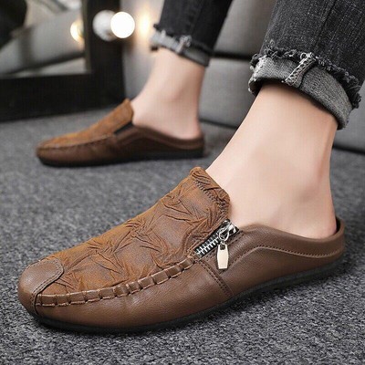 Men s Half Slippers Slip On Loafers Shoes Casual Gommino Round Toe Flat Fashion eBay