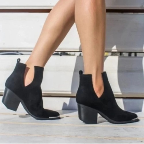 Spitz zulaufende Western Stiefeletten Größe 7,5 schwarz Wildleder Freizeit Blockabsatz Stiefel - Bild 2 von 11