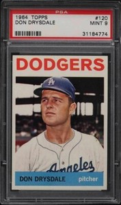 1964 Topps #120 Don Drysdale (HOF) PSA 9 MINT, L.A. Dodgers, Scarce, None Higher
