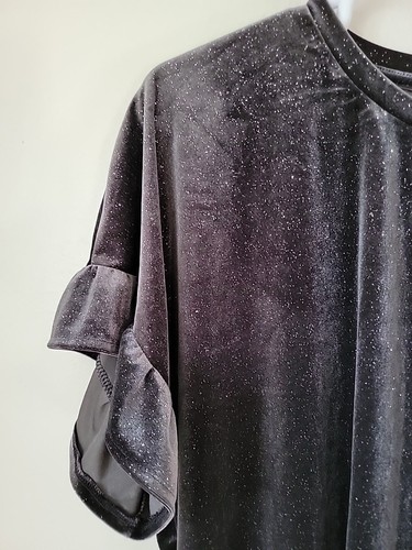 Old Navy Grey Velvet Top 2XL Sparkly Bling Holiday Party Short Sleeve Stretch - Picture 3 of 10