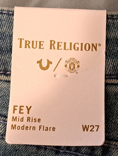 True Religion X Manchester United Fey Modern Flare Jeans Sz 27 Gold Accents NWT - Picture 9 of 21