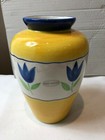 Yellow Hand Painted Vase with Floral Decoration - 20cm tall x 13.5cm Diameter