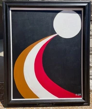 Vintage Abstract Shapes Acrylic Painting Modern Art Wall Hanging Signed Menges