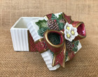 Fitz & Floyd Cottage Christmas Pine & White Flower Red & Gold Ceramic Gift Box