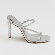 Schutz Women Heloise Leather High Heel Sandals Metalic Napa Size 6.5