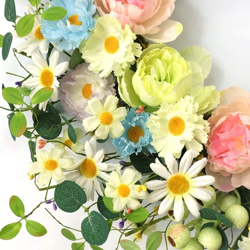 24” Artificial Flower WreathDaisy and Rose Wreath Colorful Spring/Summer Flor... - Picture 4 of 6